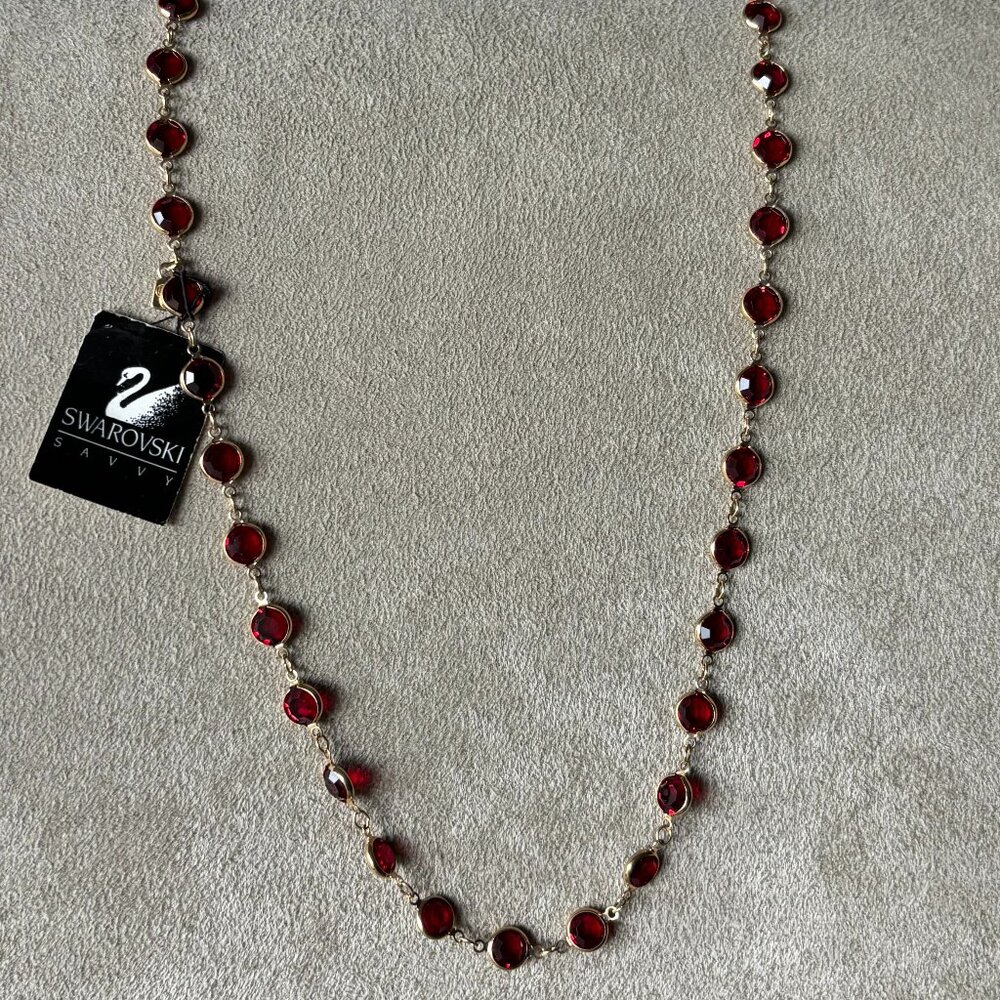Swarovski Red Crystal Bezel Necklace Vintage NWT